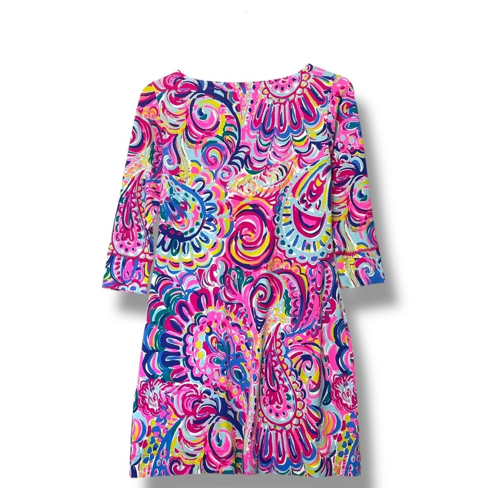 Lilly Pulitzer Multicolor Swirl Knit Dress 3/4 Sleeve Tropical Resort M - Picture 3 of 8